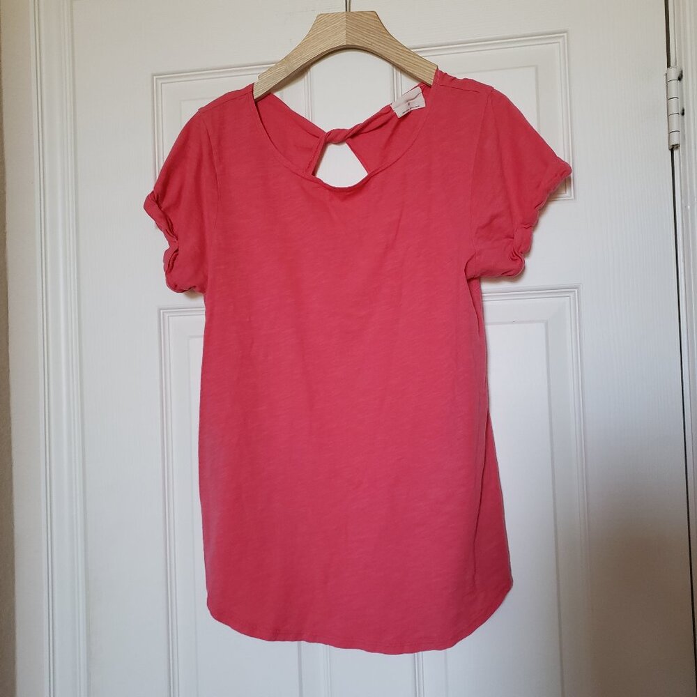 T.La Women's Pink Cotton Back Cutout Twisted Back Rolled Sleeve Top - Sz Large